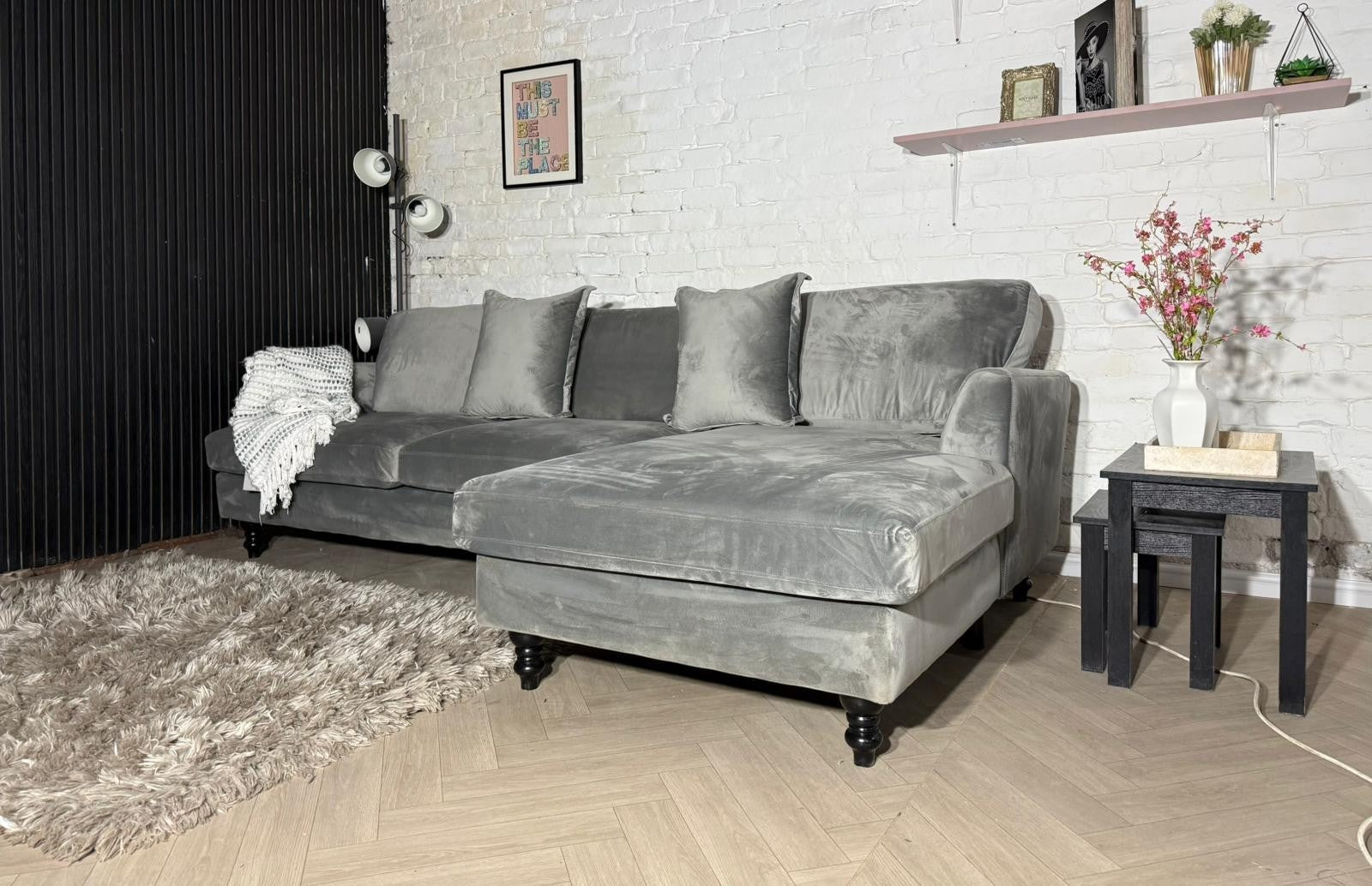HIGH STREET BRAND DFS Navy Plush Corner Sofa — RRP £1499