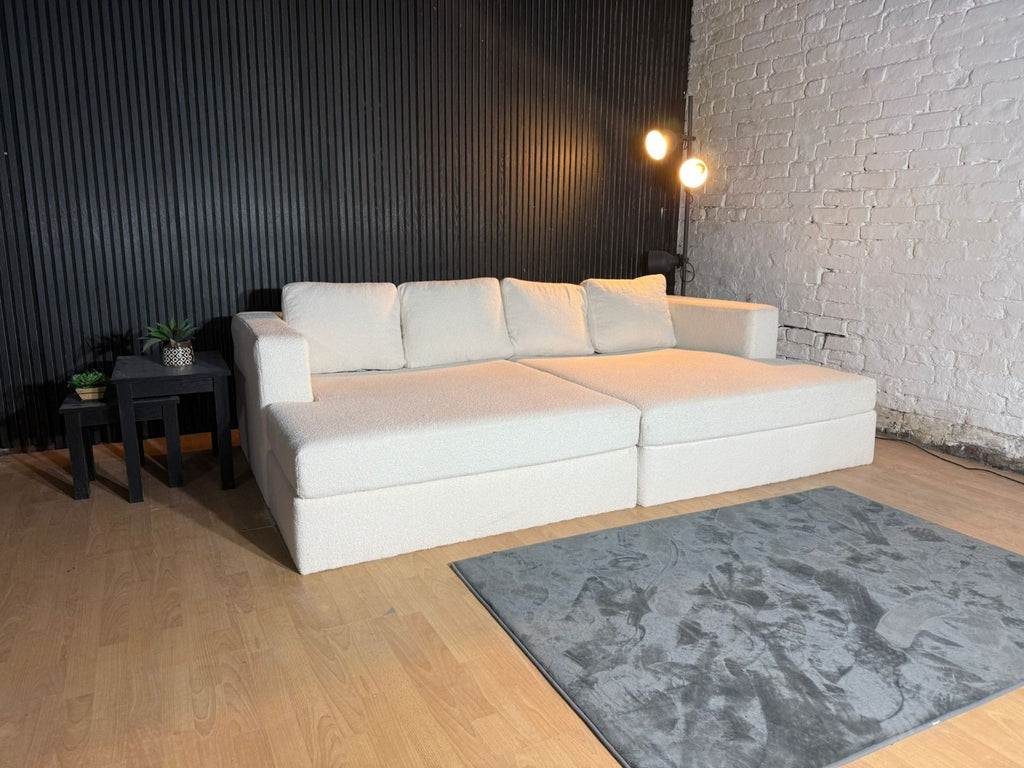 Large Bouclé Four Seater Cinema-Style Sofa