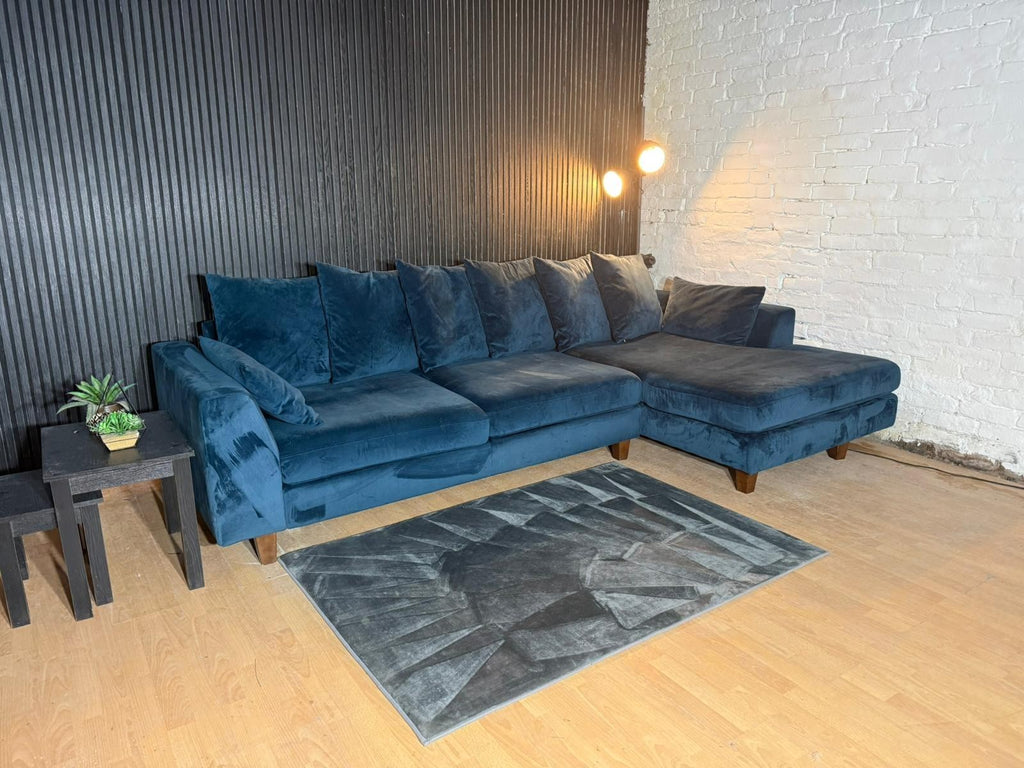 New Stock! HIGH STREET BRAND DFS Navy Plush Chaise Sofa