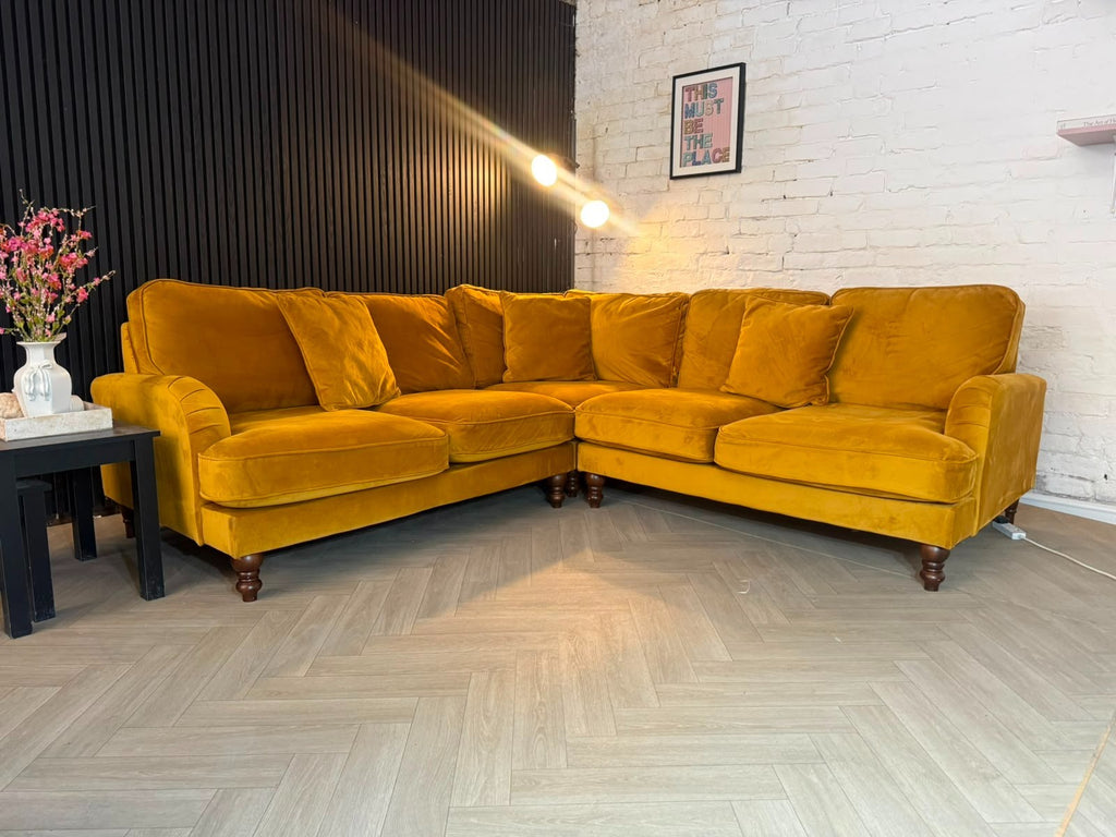 Furniture Village Mid-Century Yellow Corner Sofa | RRP £2,499 | 240 x 240cm