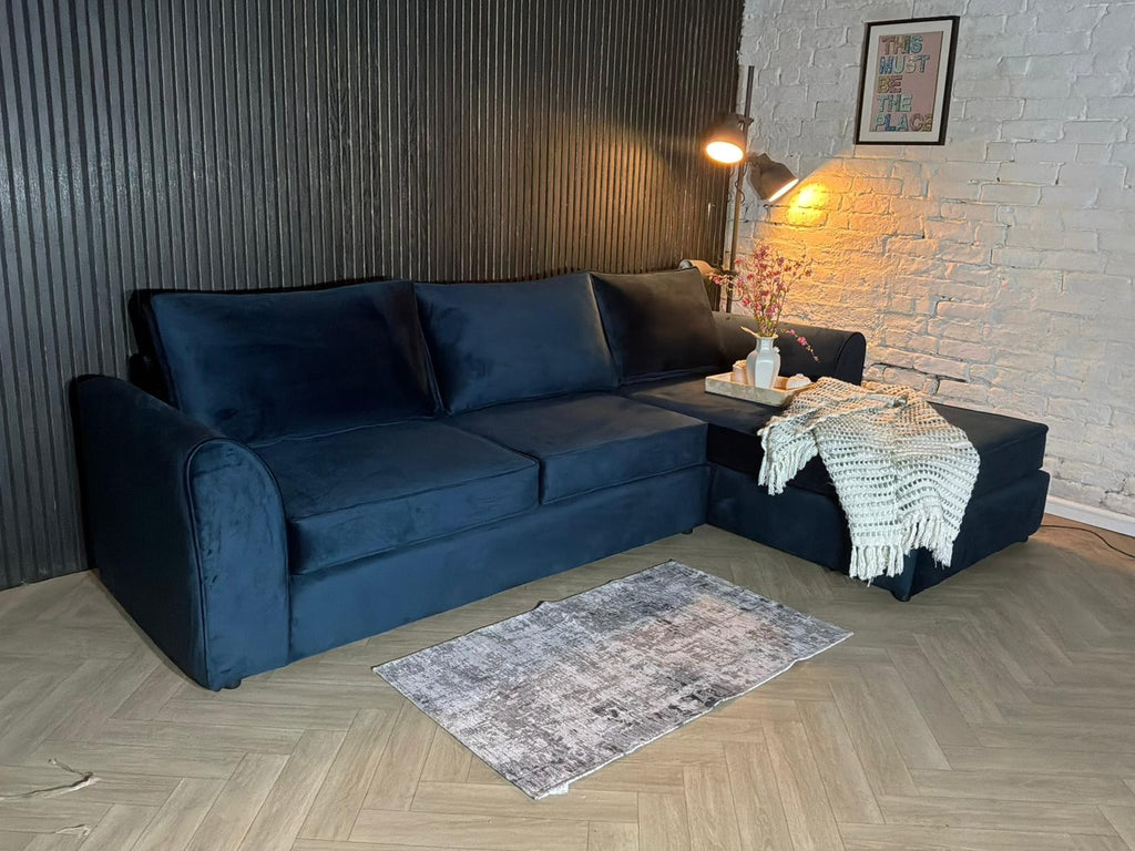 DFS Navy Plush Style Corner Sofa – RRP £1,600