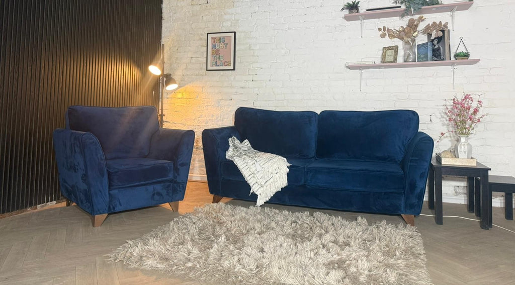 Sofology Blue 3-Seater Sofa & Matching Armchair