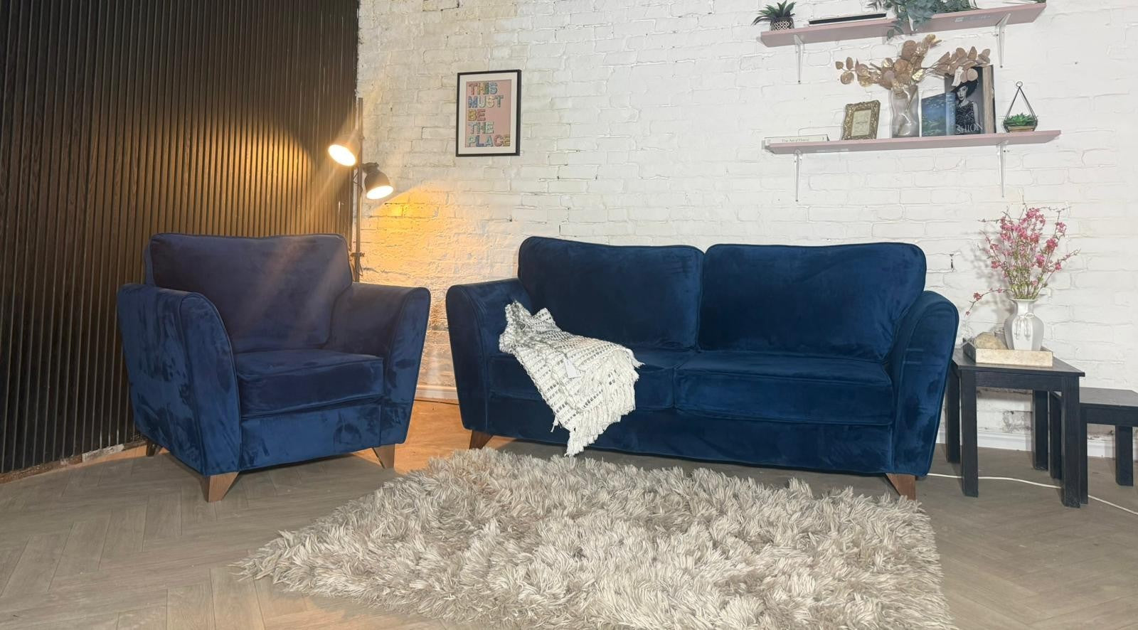Sofology Blue 3-Seater Sofa & Matching Armchair