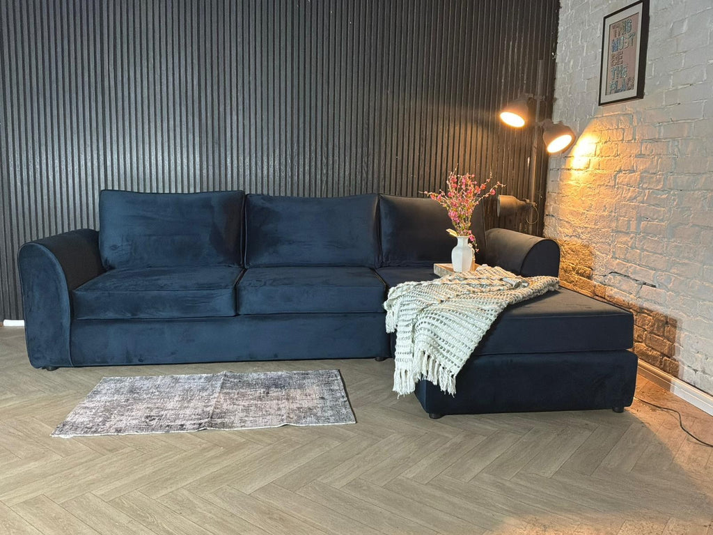 DFS Navy Plush Style Corner Sofa – RRP £1,600