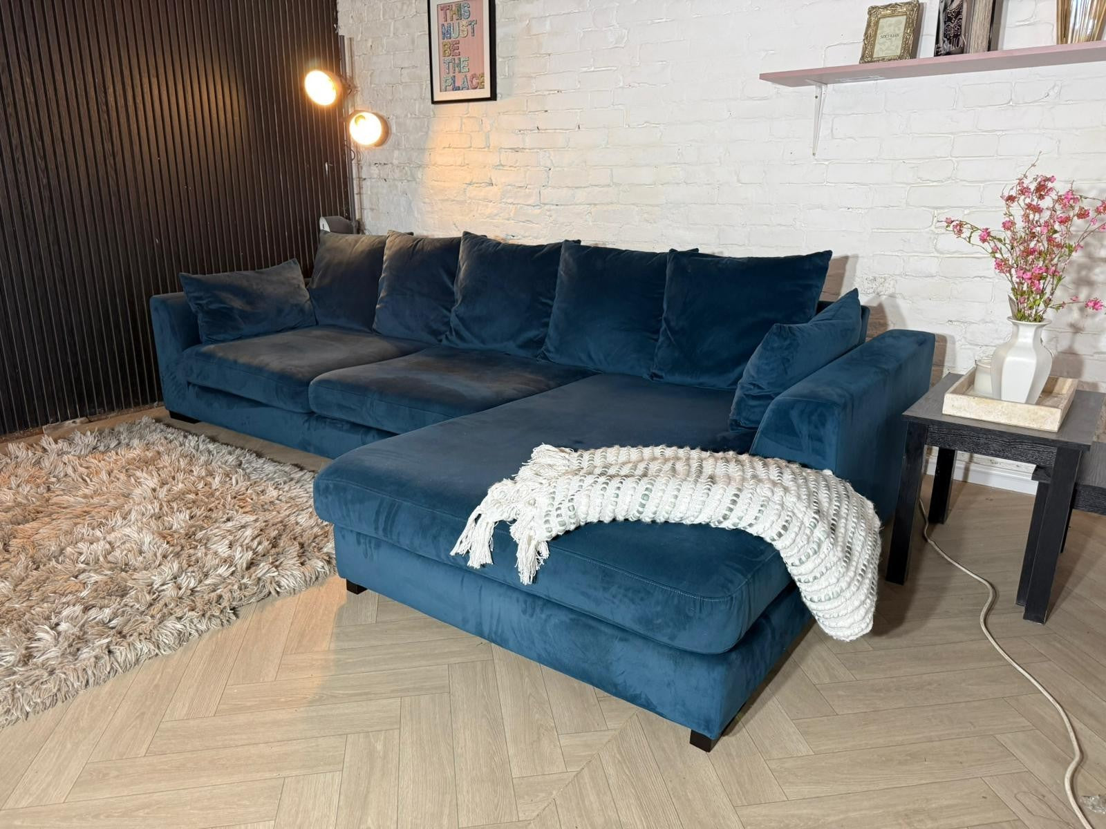 HIGH STREET BRAND DFS Navy Plush Corner Sofa — RRP £1499
