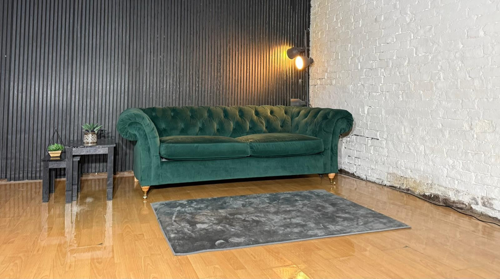 NEXT Gosford Chesterfield Style 3 Seater Sofa – Green Plush Velvet
