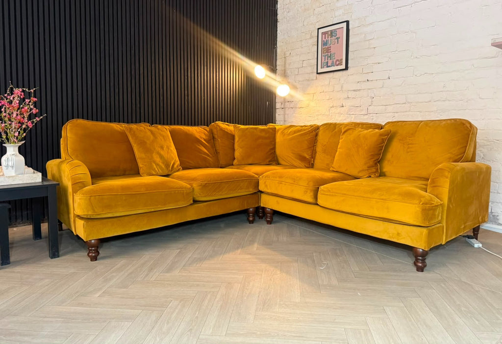 Furniture Village Mid-Century Yellow Corner Sofa | RRP £2,499 | 240 x 240cm