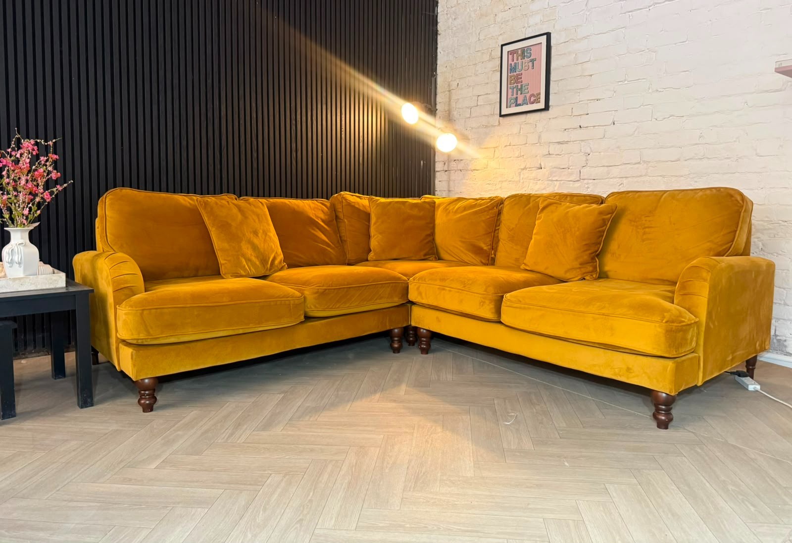 Furniture Village Mid-Century Yellow Corner Sofa | RRP £2,499 | 240 x 240cm