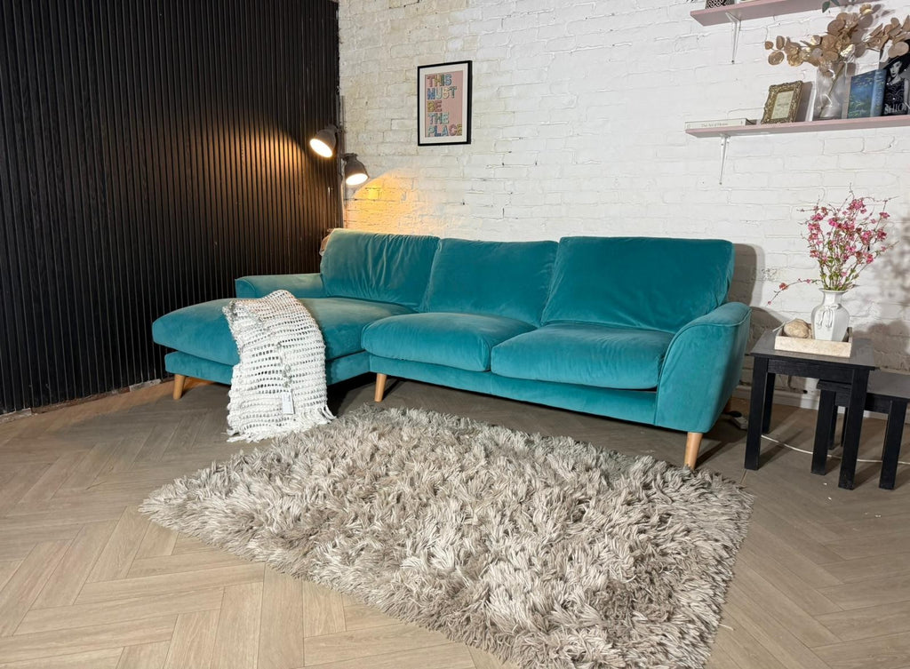 Next Palermo Relaxed Sit Corner Sofa – Teal | 270cm x 150cm | RRP £1,775 | Our P