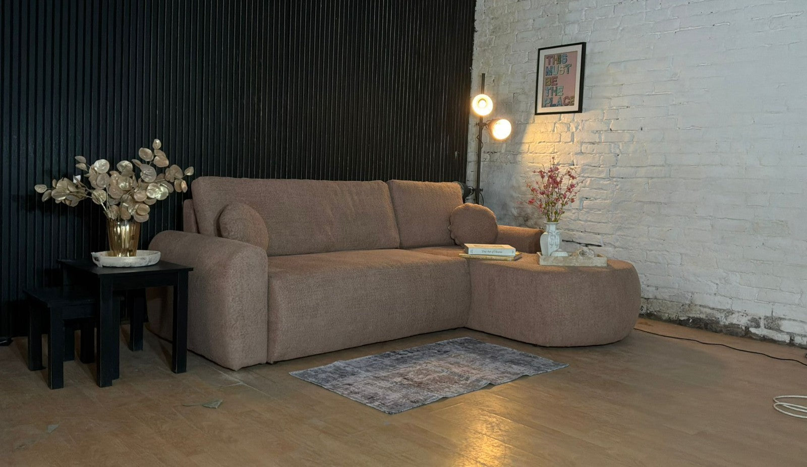 Modern Bouclé Corner Sofa Bed with Chaise