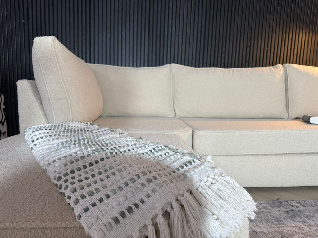 Luxury U-Shaped Sofa in Upgraded Teddy Bouclé Fabric + Footstool 🛋️