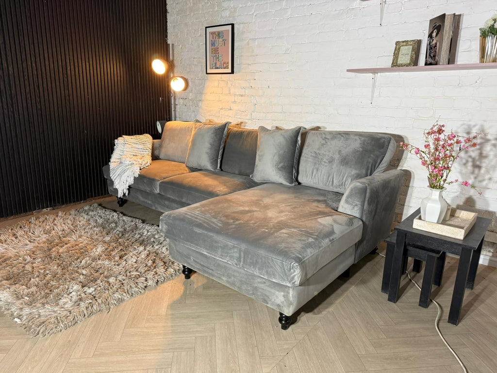 HIGH STREET BRAND DFS Navy Plush Corner Sofa — RRP £1499