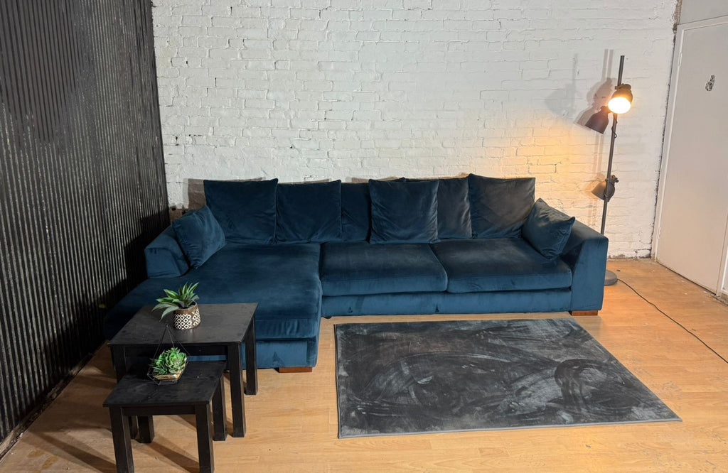 DFS Navy Plush Corner Sofa — RRP £1,599