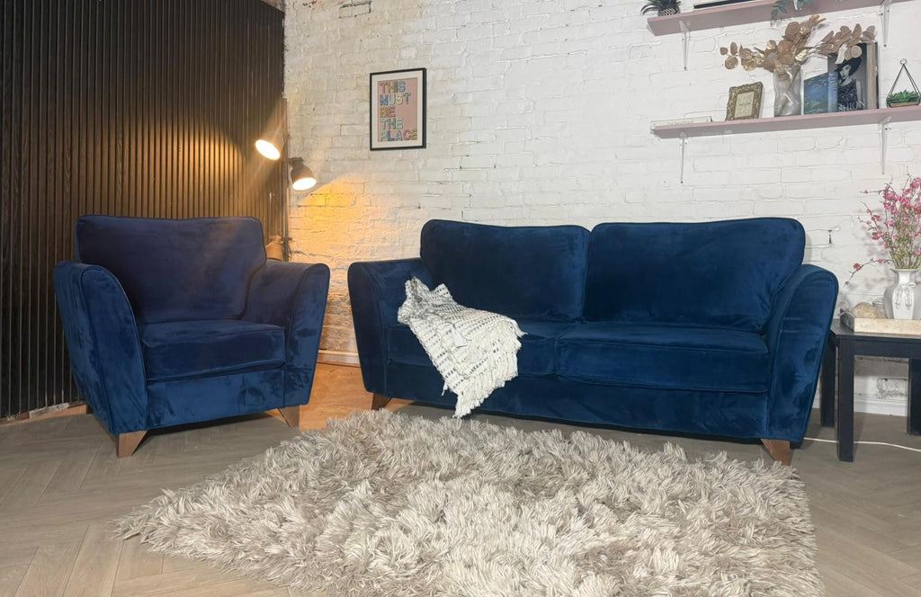 Sofology Blue 3-Seater Sofa & Matching Armchair