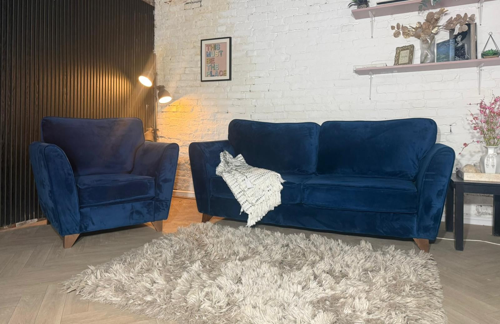 Sofology Blue 3-Seater Sofa & Matching Armchair