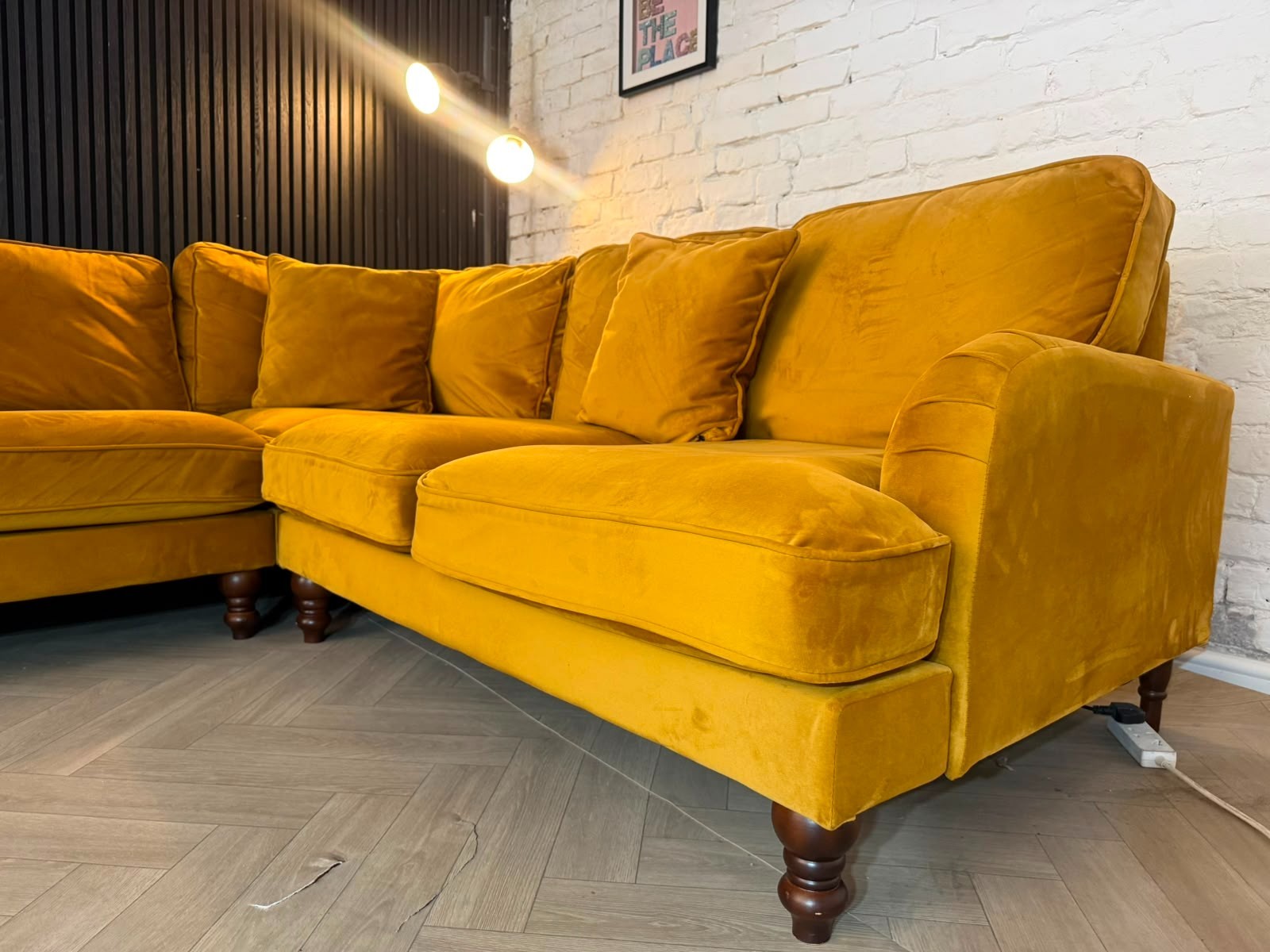 Furniture Village Mid-Century Yellow Corner Sofa | RRP £2,499 | 240 x 240cm