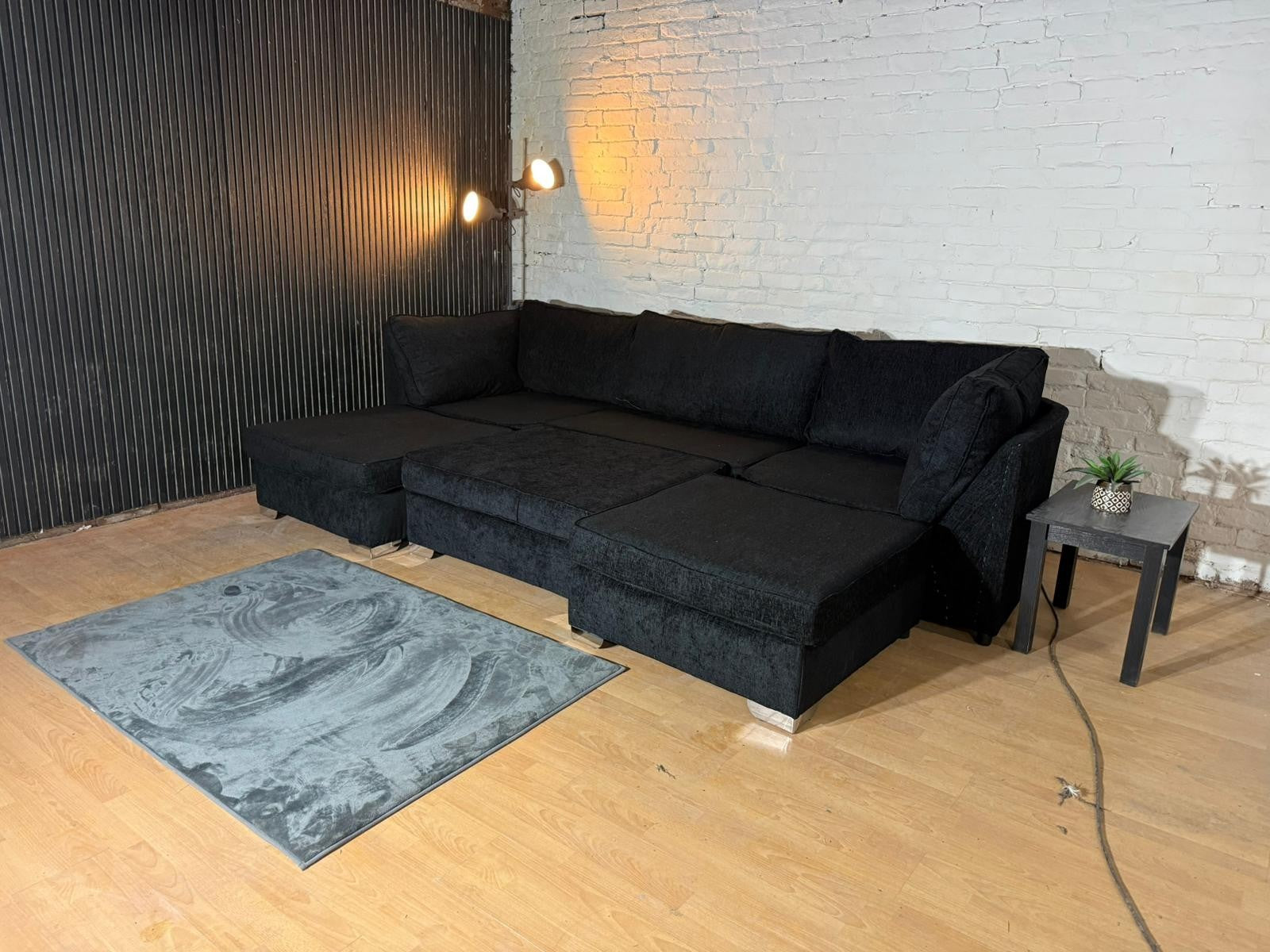 Brand New Black Chenille U-Shaped Corner Sofa – Cinema Style