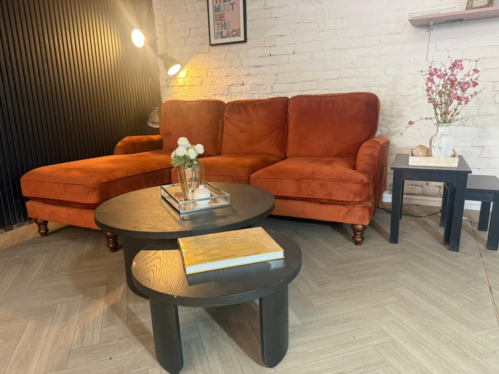 Dunelm Mid-Century Burnt Orange Corner Sofa – RRP £1,499