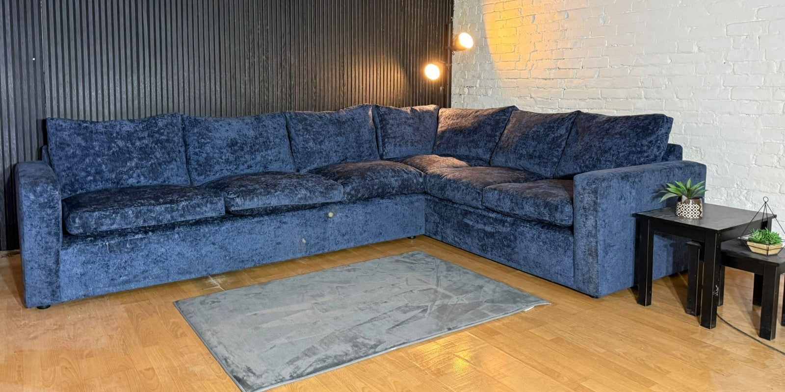 Barker & Stonehouse Artenis Large Corner Sofa – Blue Chenille Fabric