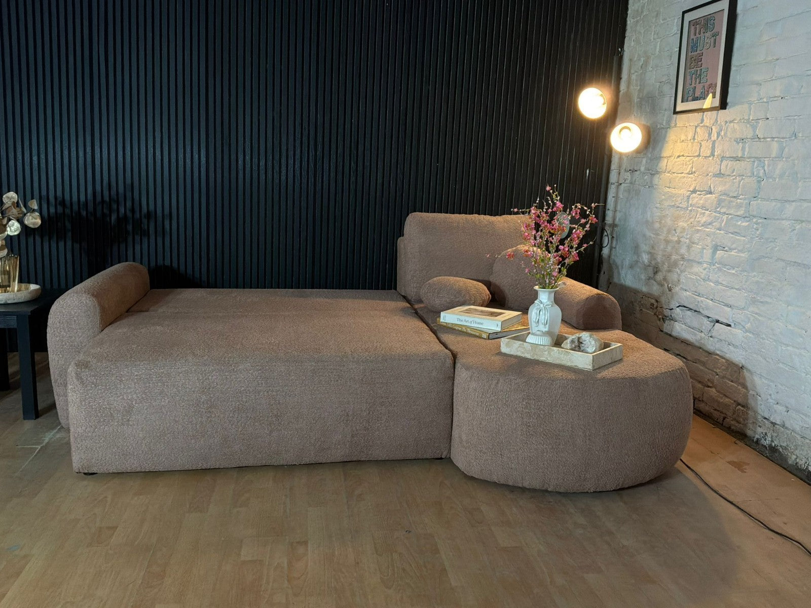 Modern Bouclé Corner Sofa Bed with Chaise