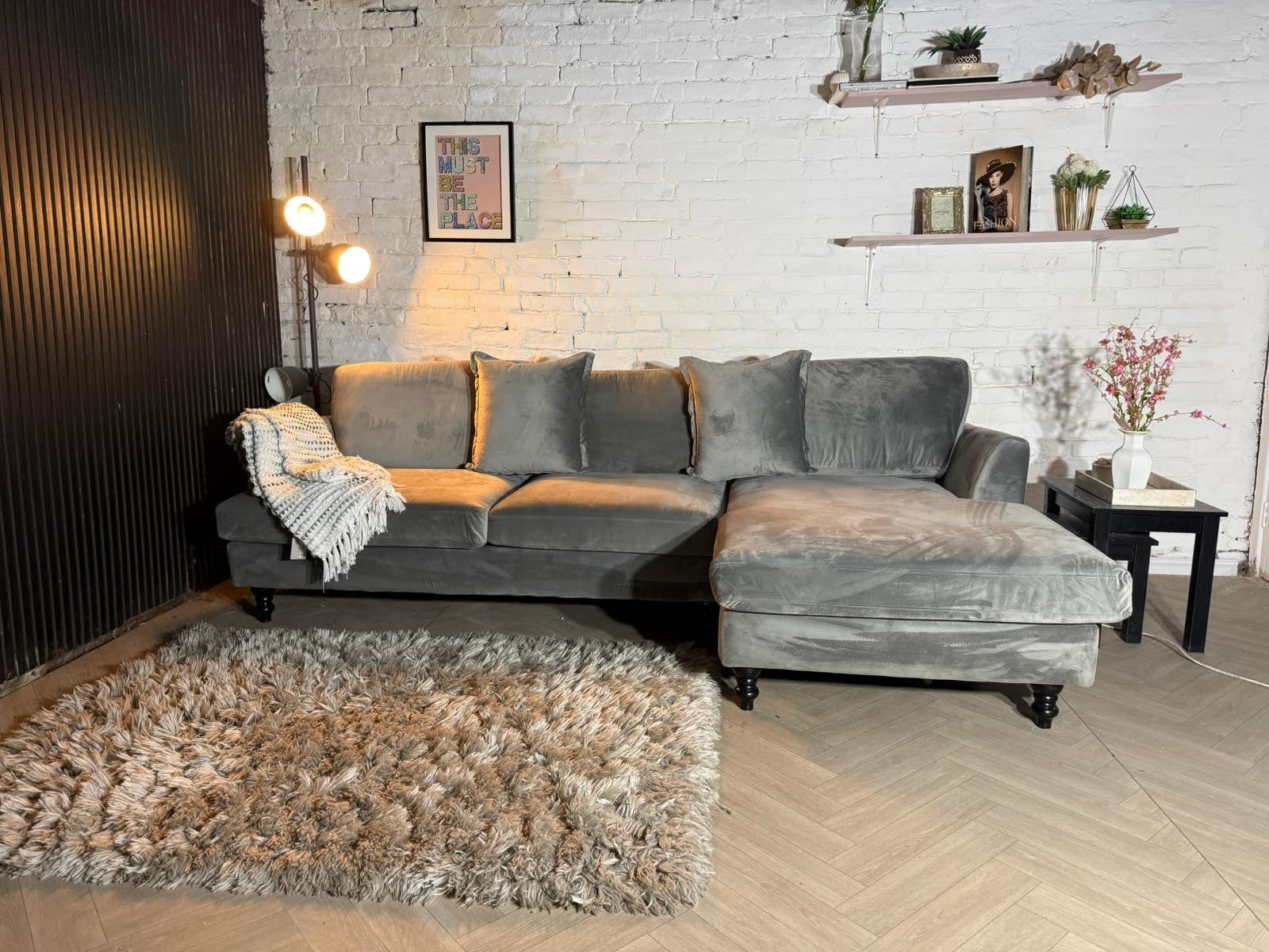 HIGH STREET BRAND DFS Navy Plush Corner Sofa — RRP £1499