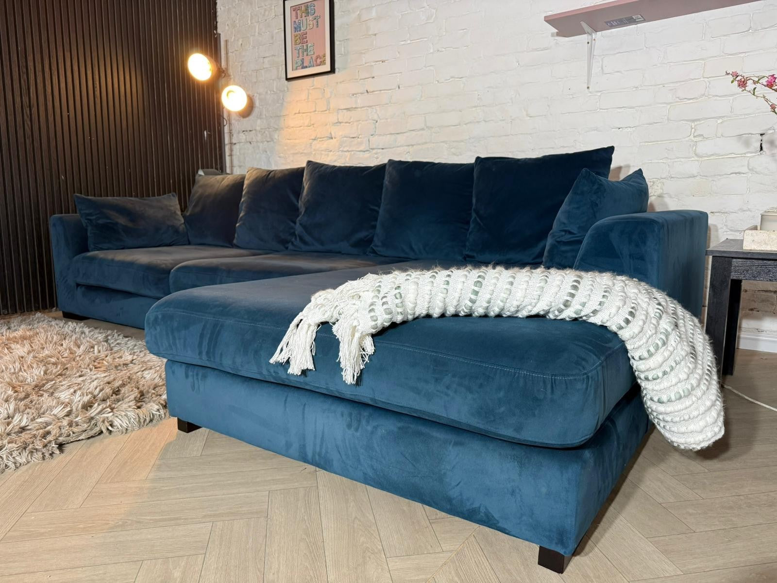 HIGH STREET BRAND DFS Navy Plush Corner Sofa — RRP £1499
