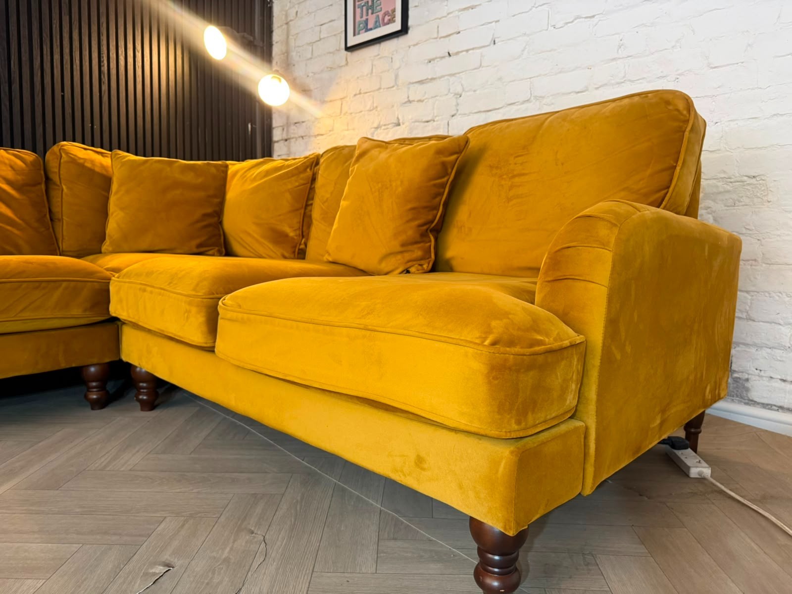 Furniture Village Mid-Century Yellow Corner Sofa | RRP £2,499 | 240 x 240cm