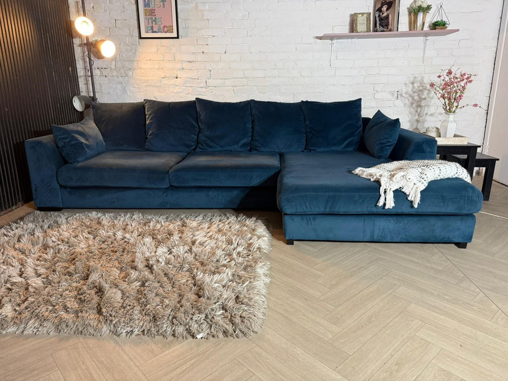 HIGH STREET BRAND DFS Navy Plush Corner Sofa — RRP £1499