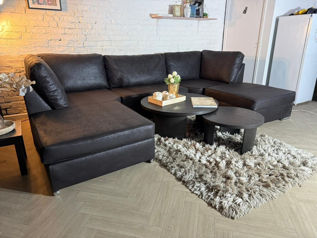 RRP £999 – Black Leather U-Shape Corner Sofa (310 x 190 x 190cm)