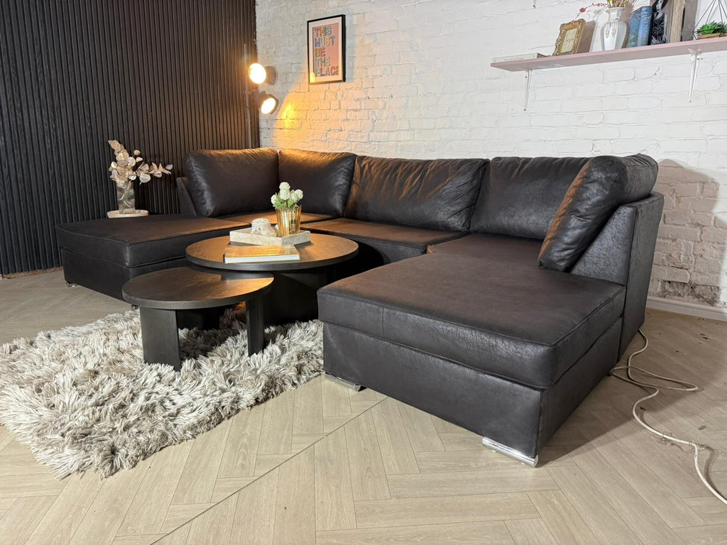 RRP £999 – Black Leather U-Shape Corner Sofa (310 x 190 x 190cm)