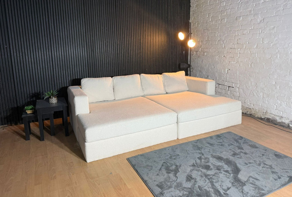 Large Bouclé Four Seater Cinema-Style Sofa