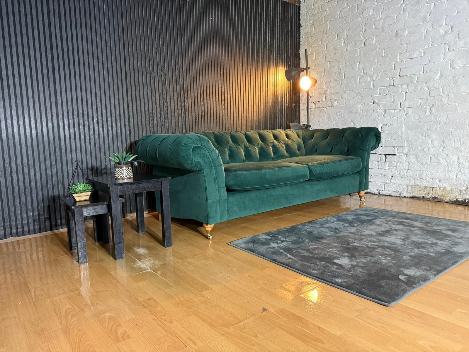 NEXT Gosford Chesterfield Style 3 Seater Sofa – Green Plush Velvet