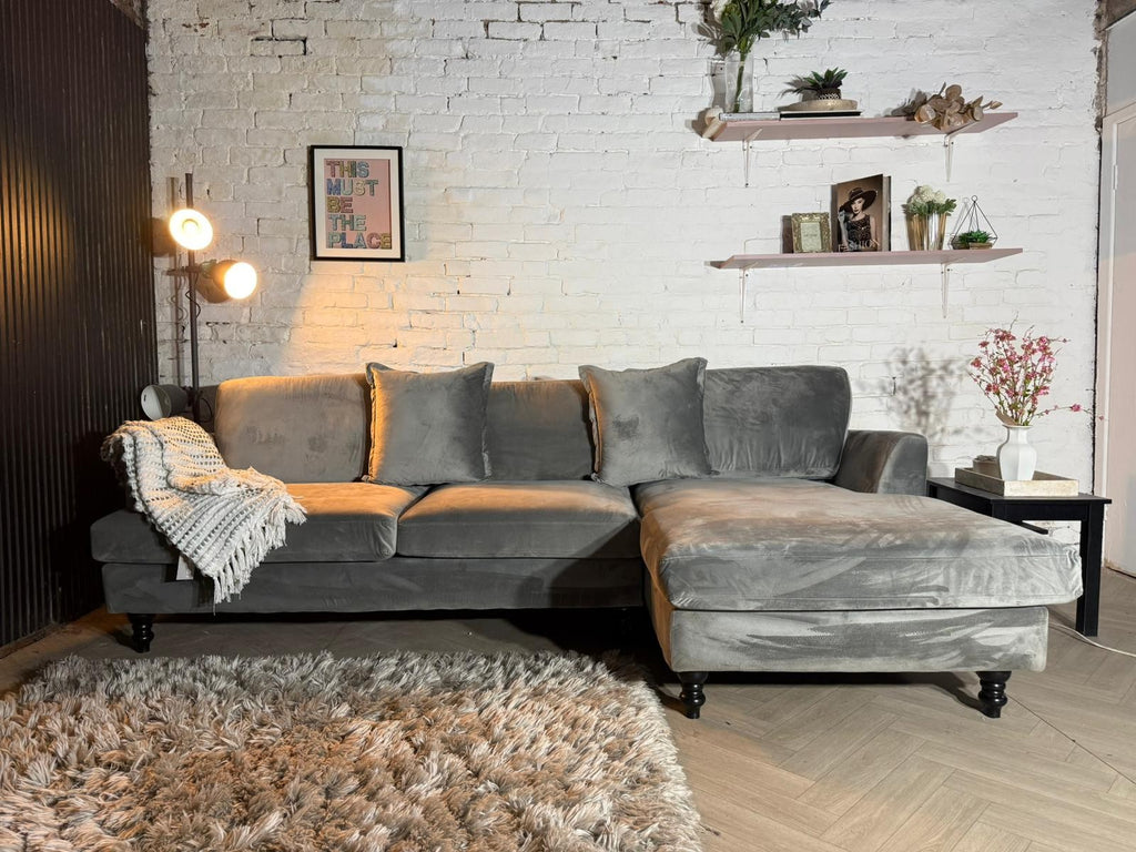 HIGH STREET BRAND DFS Navy Plush Corner Sofa — RRP £1499