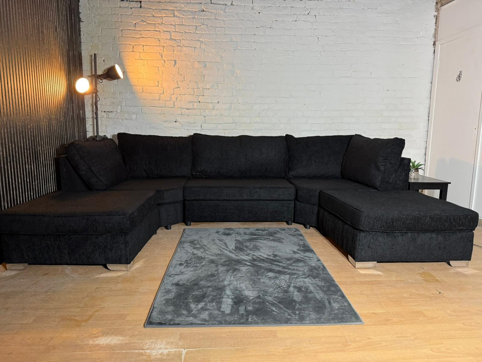 Brand New Black Chenille U-Shaped Corner Sofa – Cinema Style