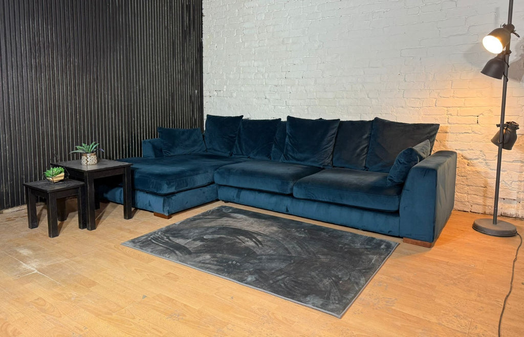 DFS Navy Plush Corner Sofa — RRP £1,599