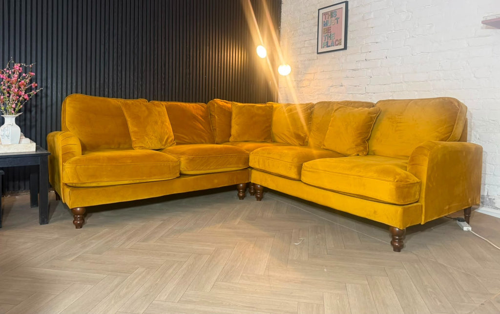 Furniture Village Mid-Century Yellow Corner Sofa | RRP £2,499 | 240 x 240cm