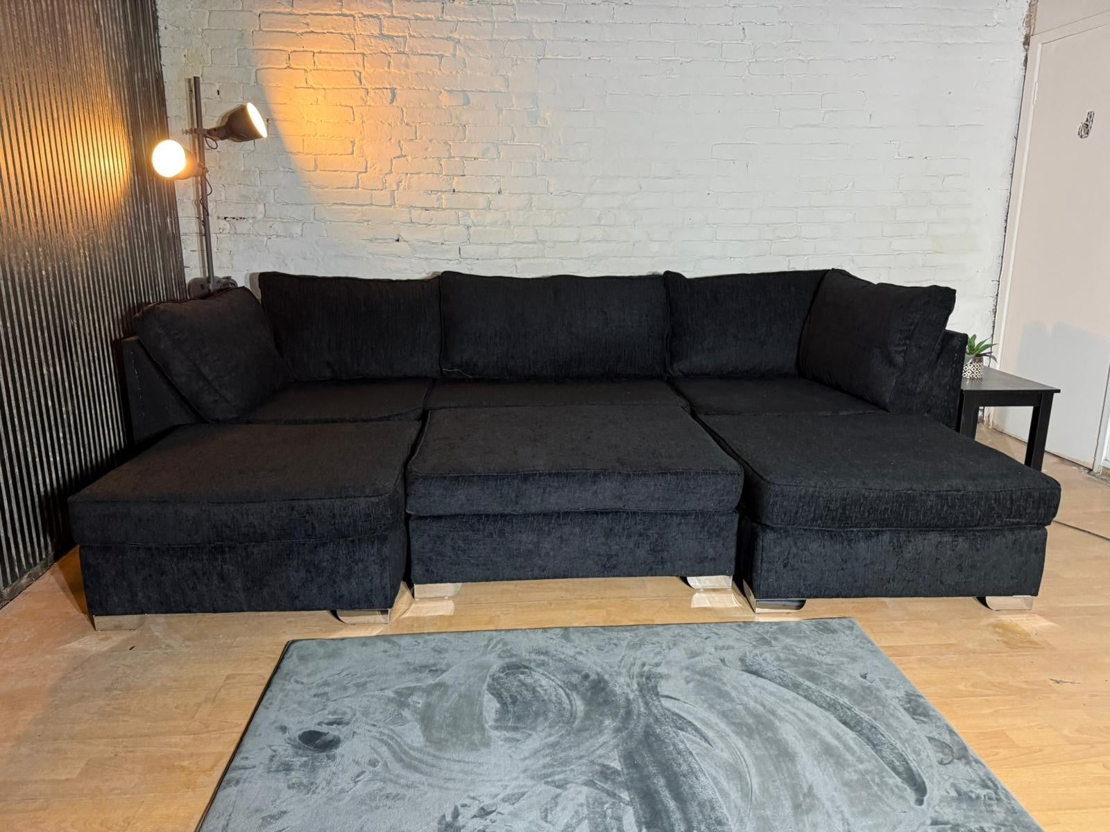 Brand New Black Chenille U-Shaped Corner Sofa – Cinema Style