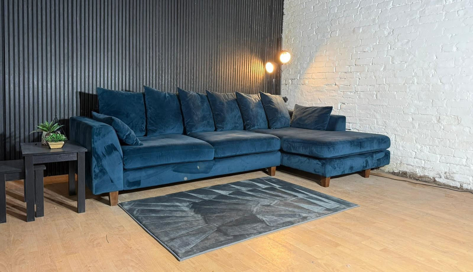 New Stock! HIGH STREET BRAND DFS Navy Plush Chaise Sofa
