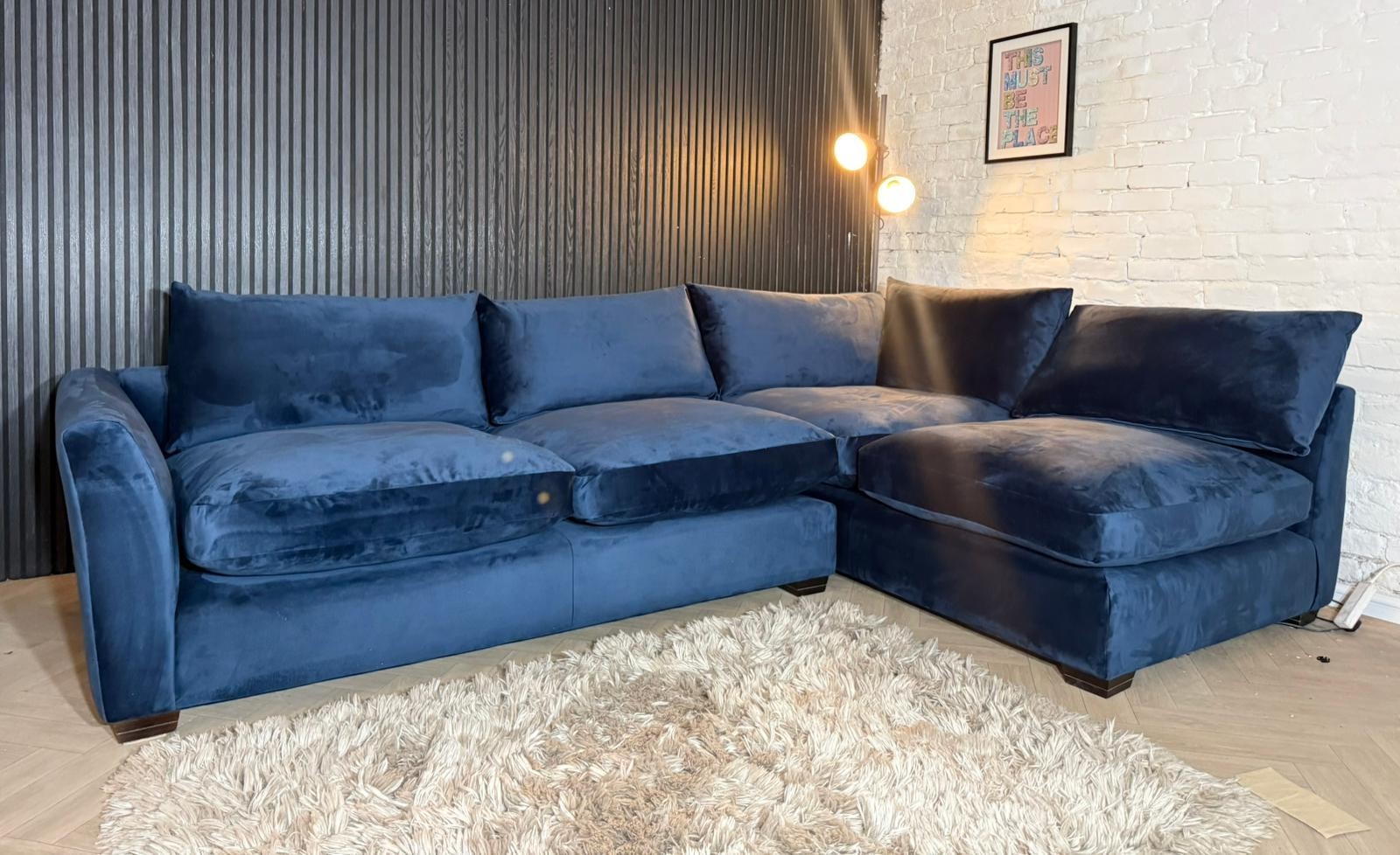 HIGH STREET BRAND Barker & Stonehouse Floyd Plush Velvet Indigo Corner Sofa RRP