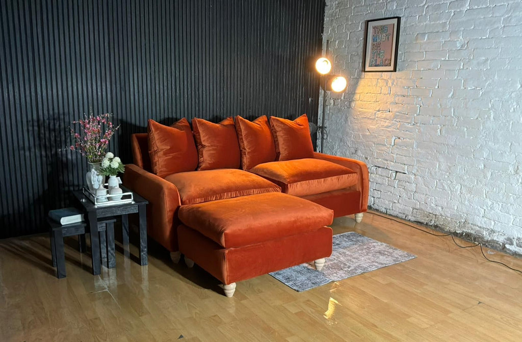 Loaf Floppy Jo 3-Seater Sofa with Matching Footstool – Burnt Orange