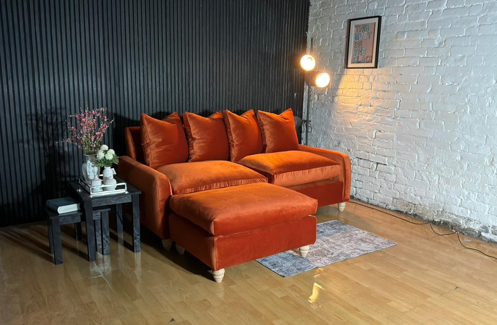 Loaf Floppy Jo 3-Seater Sofa with Matching Footstool – Burnt Orange