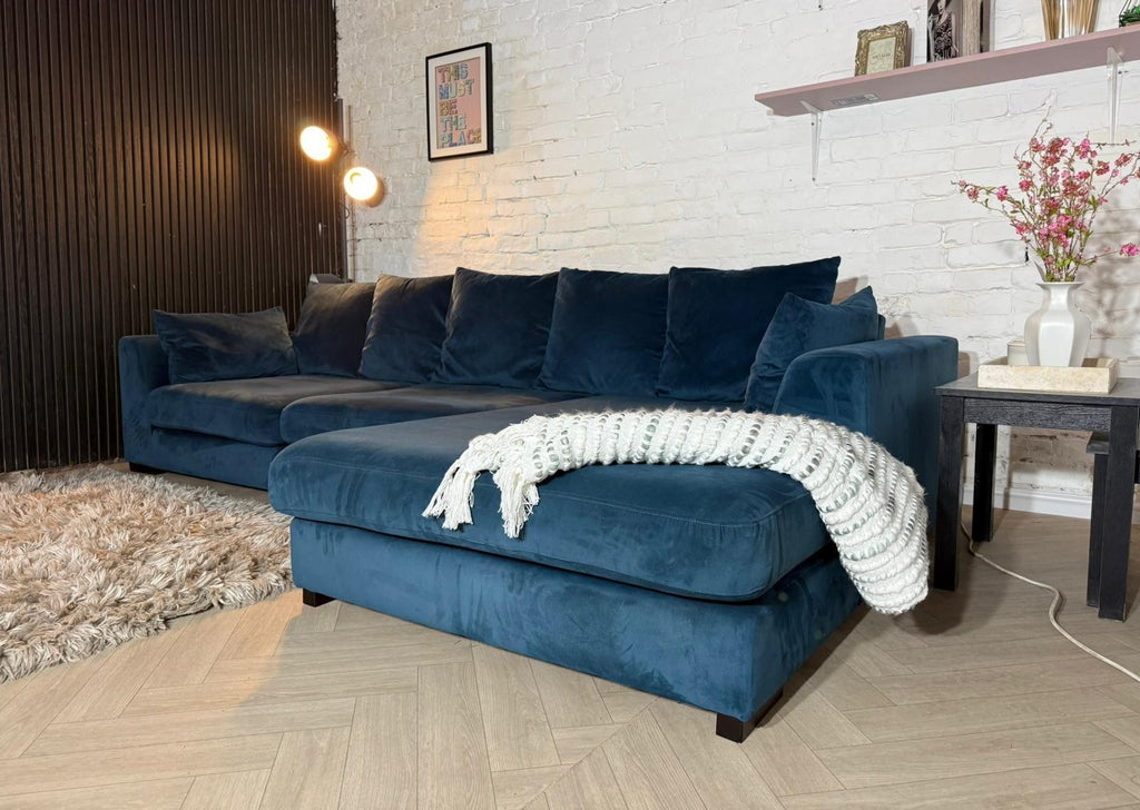 HIGH STREET BRAND DFS Navy Plush Corner Sofa — RRP £1499