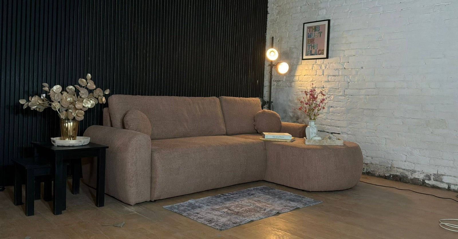 Modern Bouclé Corner Sofa Bed with Chaise
