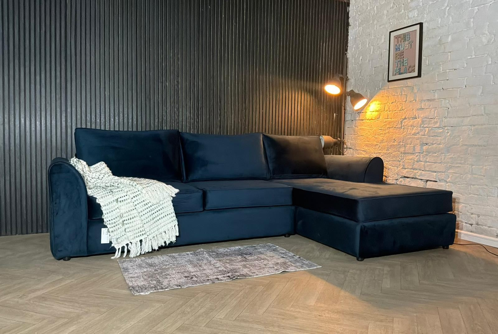 DFS Navy Plush Style Corner Sofa – RRP £1,600