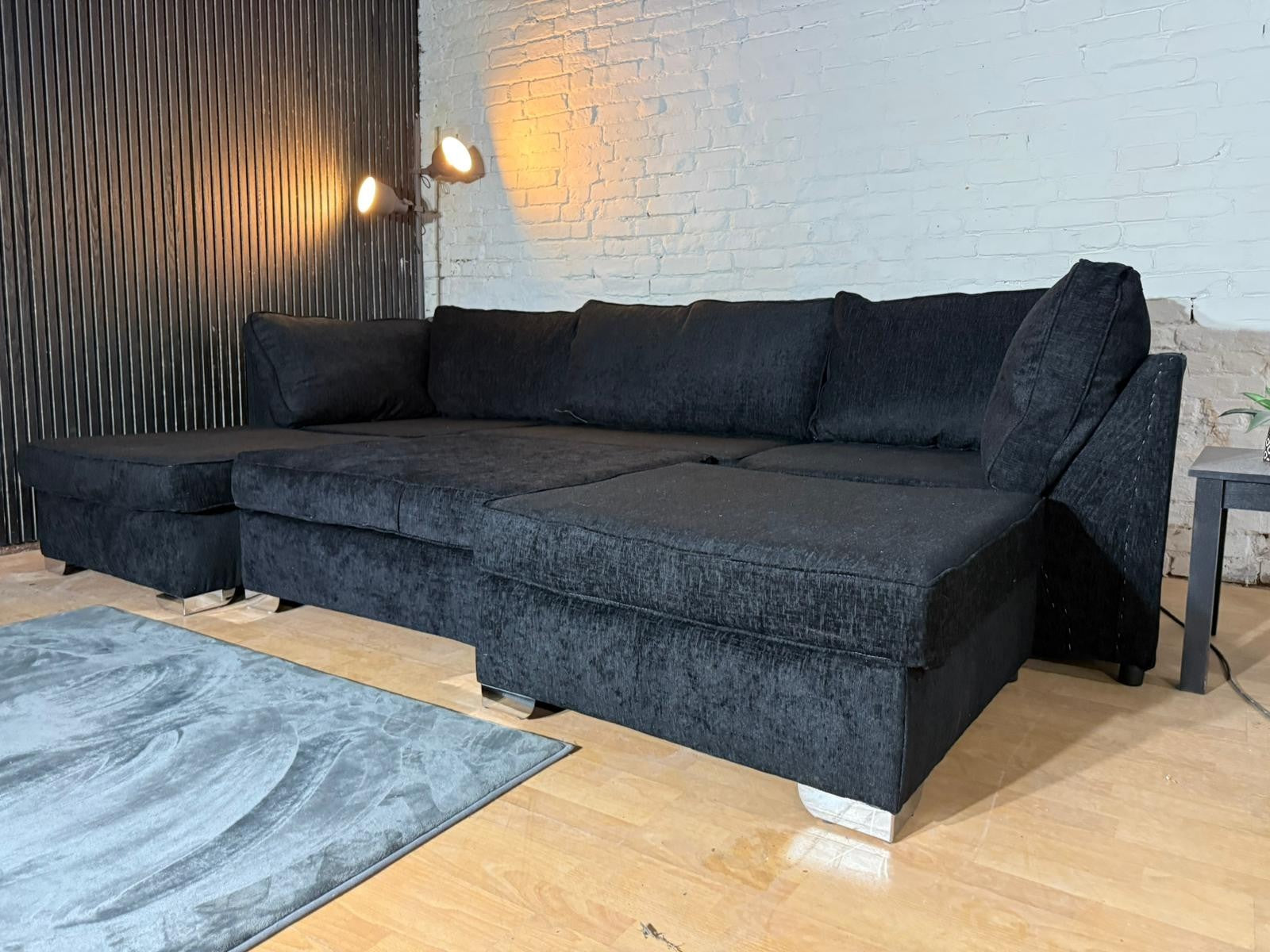 Brand New Black Chenille U-Shaped Corner Sofa – Cinema Style