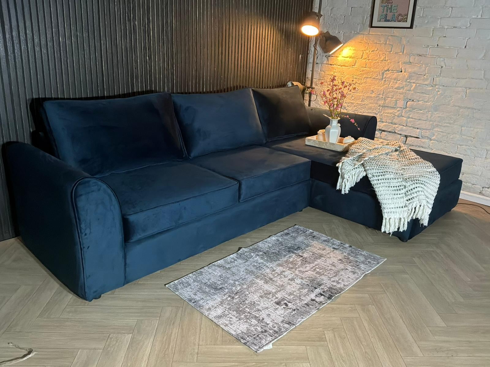 DFS Navy Plush Style Corner Sofa – RRP £1,600